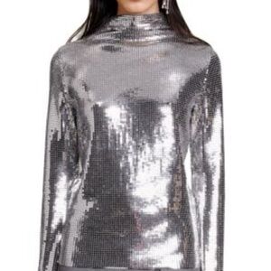 Maje Silver Square Sequin Top Sz-3/L